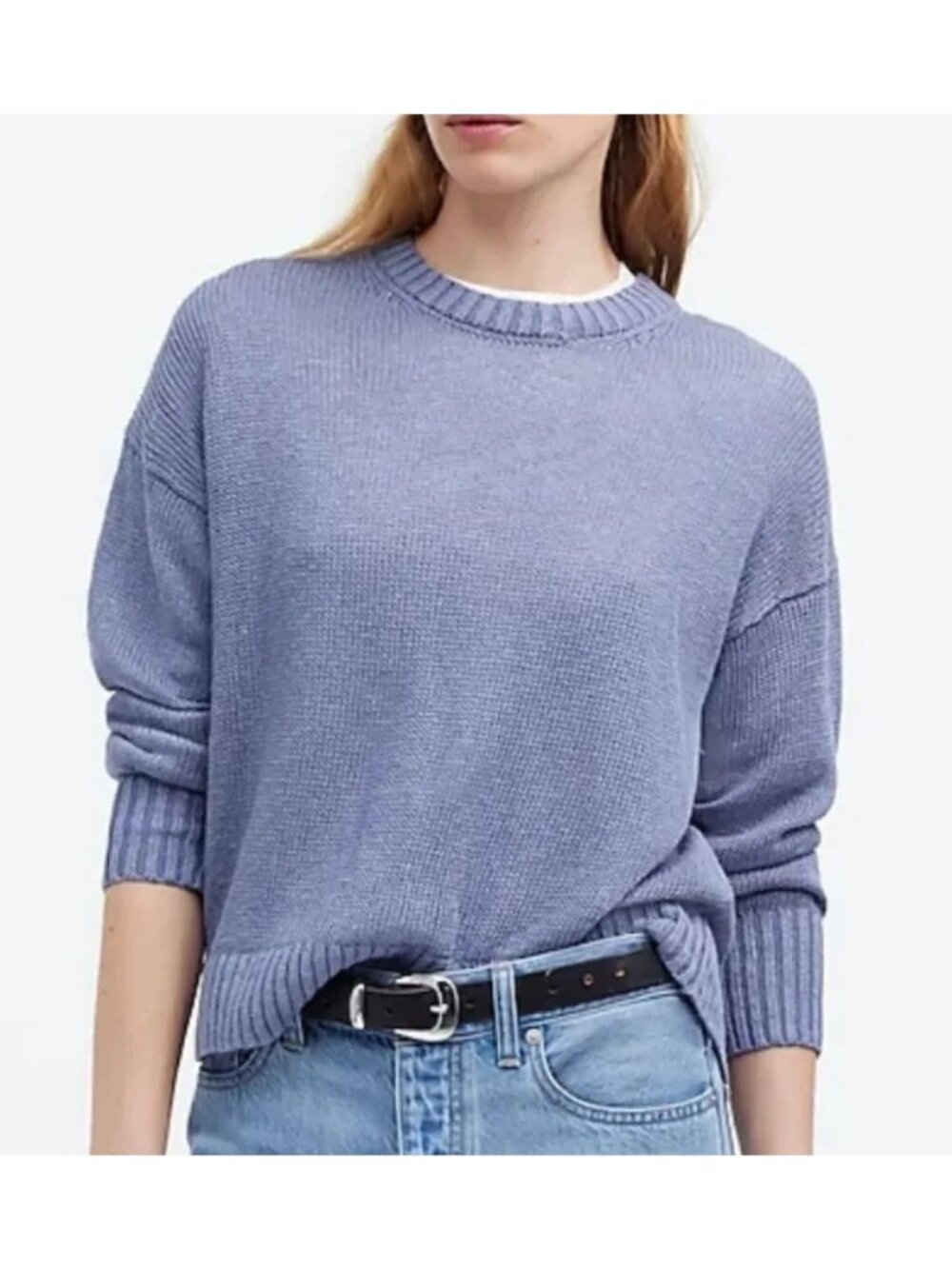 Madewell NQ344 Linen Drop-Shoulder Sweater Women's Size Small in Blue Jay NWT!